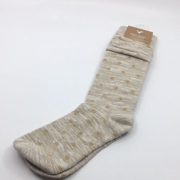 American Eagle Tan and Metallic Gold Polka Dot Boot Tall Cotton Blend OSFA Socks - Picture 8 of 12
